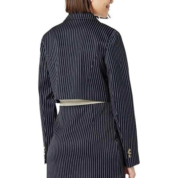 Amazon's The Drop Reims Cropped Blazer Sz S New $79 Navy Blue Pinstripe Lined - Picture 11 of 12
